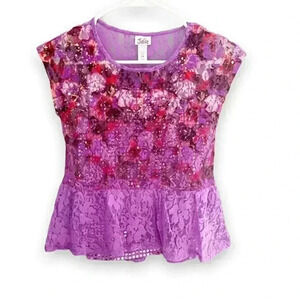 Justice Girl’s Purple Sequin and Lace Peplum Top size 10